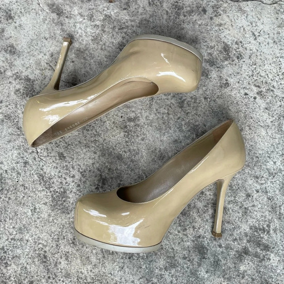 YSL Saint Laurent Tribtoo Taupe Leather Pumps, size 37.5 - Picture 6 of 16